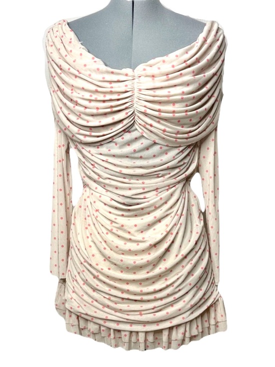 AFRM Dresses & Skirts - NWT Ruched Long Sleeve Mesh Pink Polka Dot Mini Dress Queen XXL